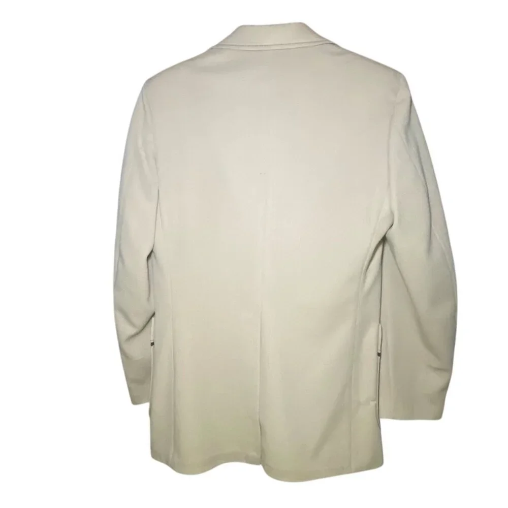 Vintage Beige Textured Mens Blazer 70's Geometric Lining & Dark Trim Retro Disco